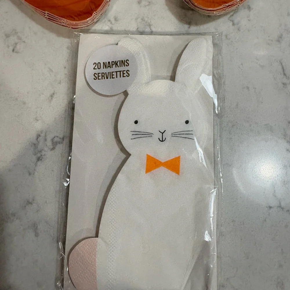 Meri Meri White Bunny Face Napkins carrot and bunny paper plates